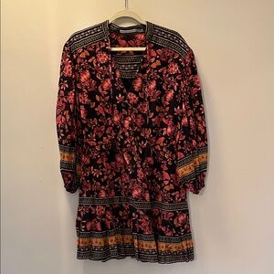 Alice + Olivia Sz. 14 Gorgeous Floral Black, Red and Pink Cotton and Silk Dress